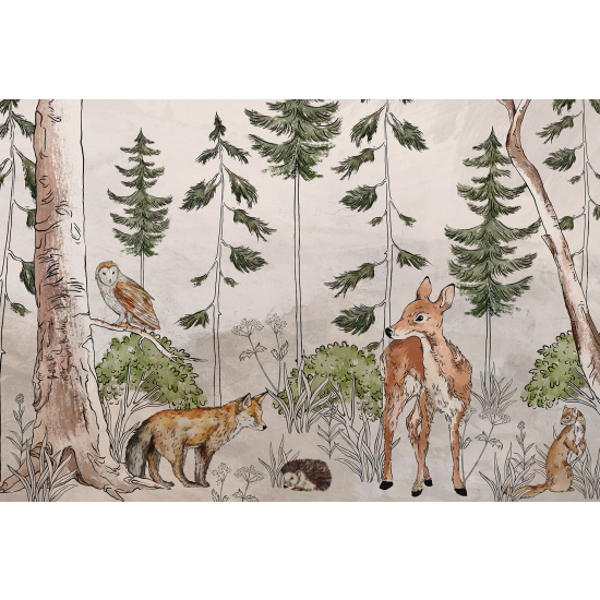 Papel pintado panorámico para niños - Infantil - Animales del Bosque
