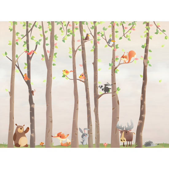 Papel pintado panorámico para niños - Infantil - Animales del Bosque
