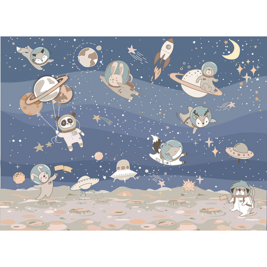 Papel pintado panorámico para niños - Infantil - Animales del espacio