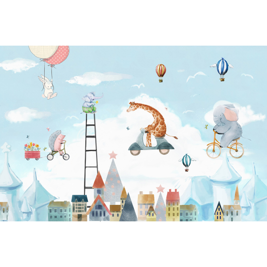 Papel pintado panorámico para niños - Infantil - Animales en el Cielo