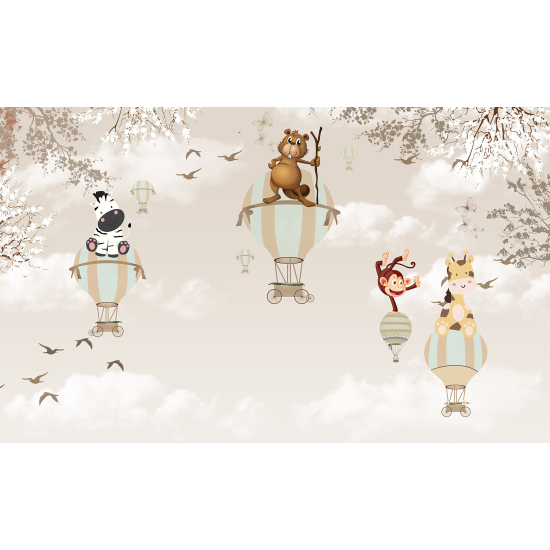 Papel pintado panorámico para niños - Infantil - Animales en el Cielo