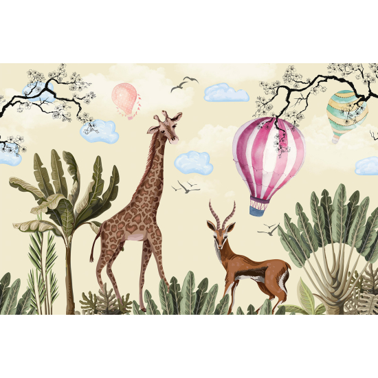 Papel pintado panorámico para niños - Infantil - Animales Globo Aerostático