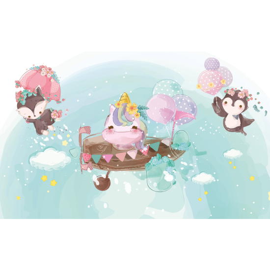 Papel pintado panorámico para niños - Infantil - Animales Globos