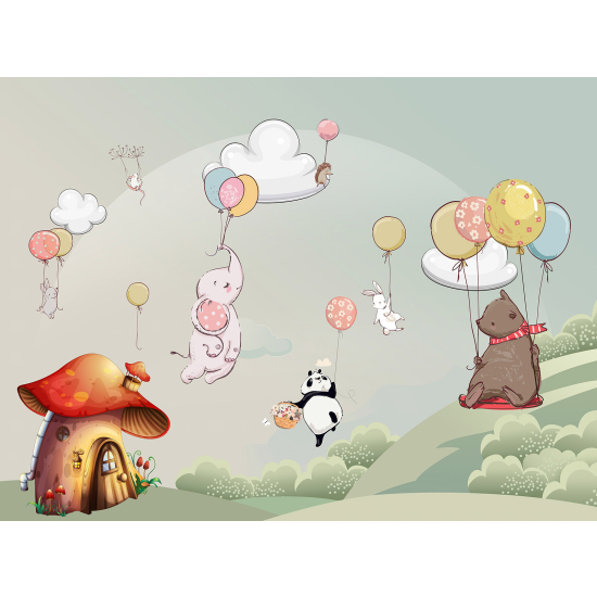 Papel pintado panorámico para niños - Infantil - Animales Globos