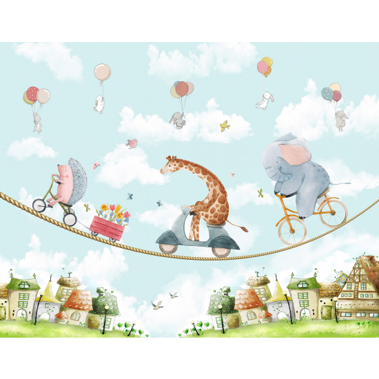 Papel pintado panorámico para niños - Infantil - Animales Globos