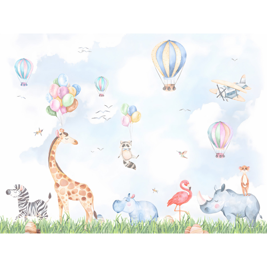 Papel pintado panorámico para niños - Infantil - Animales Globos