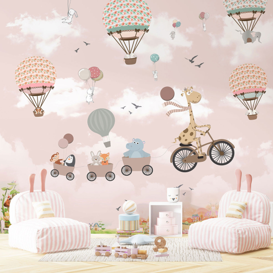 Papel pintado panorámico para niños - Infantil - Animales Globos Aerostáticos
