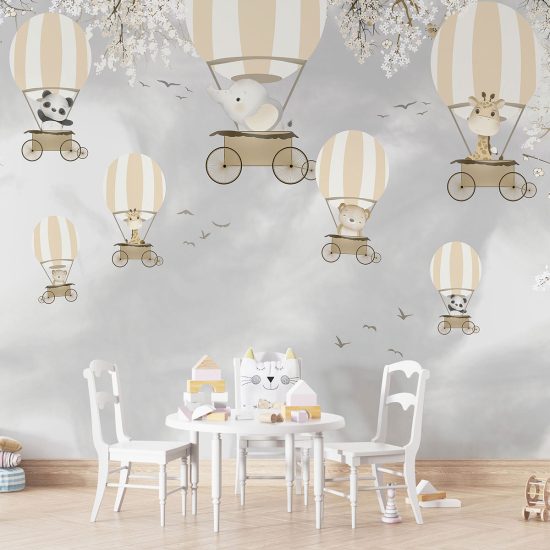 Papel pintado panorámico para niños - Infantil - Animales Globos Aerostáticos