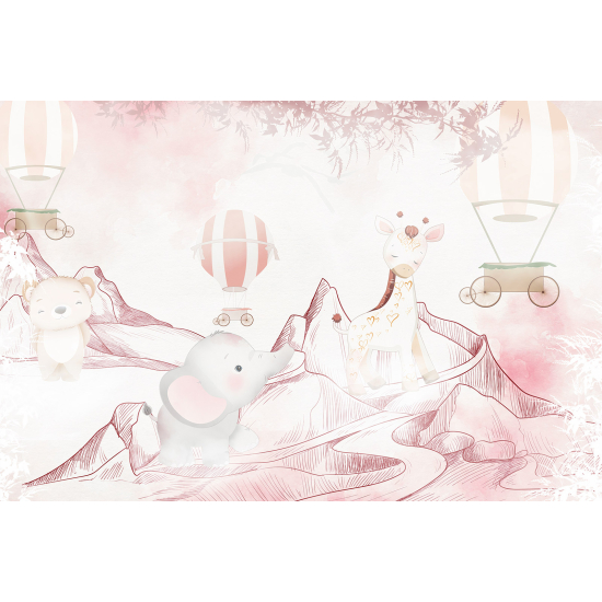 Papel pintado panorámico para niños - Infantil - Animales Globos Aerostáticos