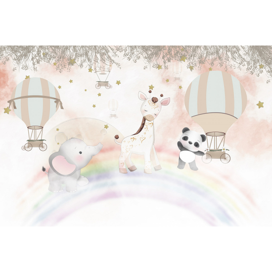 Papel pintado panorámico para niños - Infantil - Animales Globos Aerostáticos