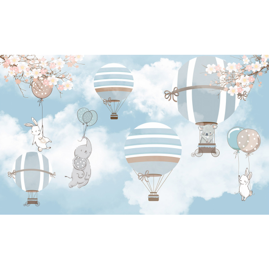 Papel pintado panorámico para niños - Infantil - Animales Globos Aerostáticos