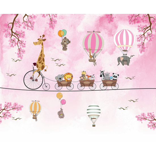 Papel pintado panorámico para niños - Infantil - Animales Globos Aerostáticos