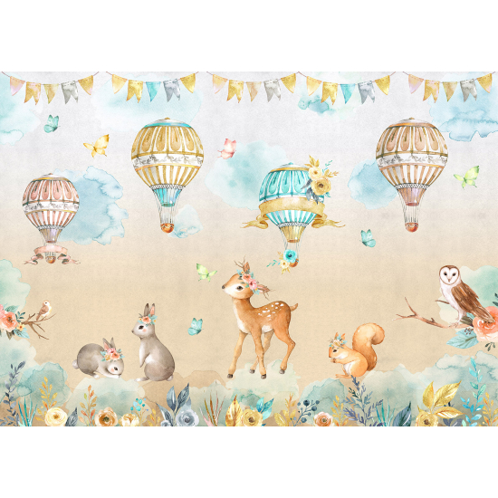 Papel pintado panorámico para niños - Infantil - Animales Globos Aerostáticos