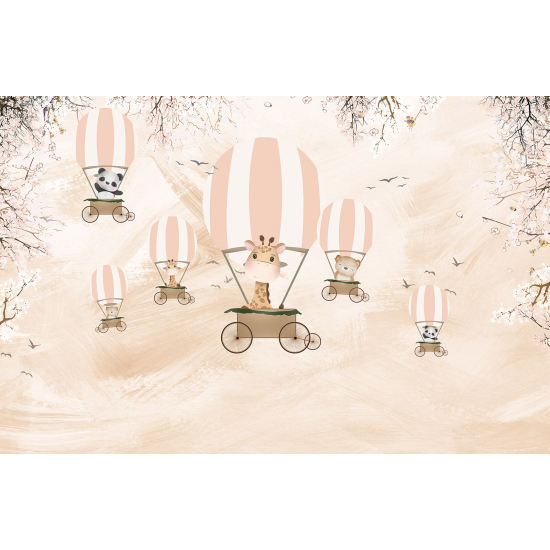 Papel pintado panorámico para niños - Infantil - Animales Globos Aerostáticos