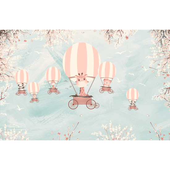 Papel pintado panorámico para niños - Infantil - Animales Globos Aerostáticos