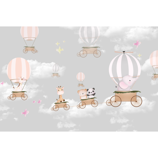 Papel pintado panorámico para niños - Infantil - Animales Globos Aerostáticos