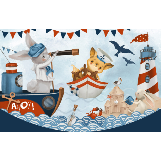 Papel pintado panorámico para niños - Infantil - Animales Piratas