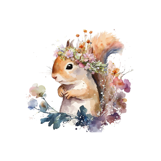 Papel pintado panorámico para niños - Infantil - Ardilla flores