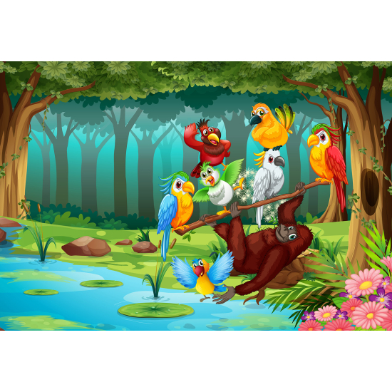 Papel pintado panorámico para niños - Infantil - Aves de la Selva