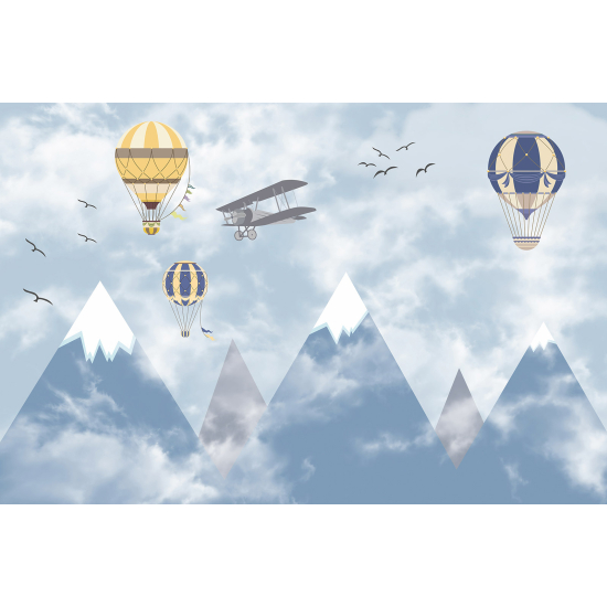 Papel pintado panorámico para niños - Infantil - Avión Globos Aerostáticos