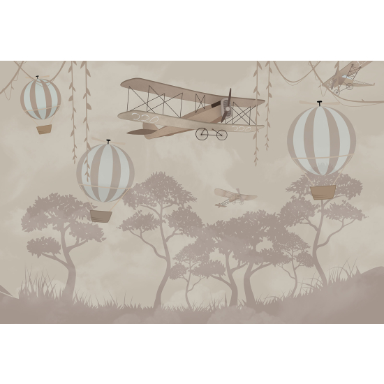 Papel pintado panorámico para niños - Infantil - Avión Globos Aerostáticos