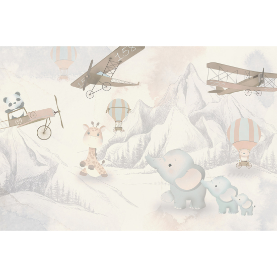 Papel pintado panorámico para niños - Infantil - Aviones Animales