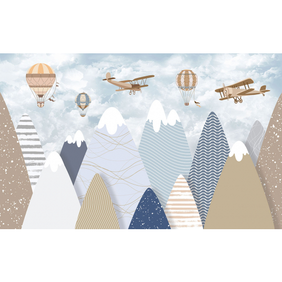 Papel pintado panorámico para niños - Infantil - Aviones Globos Aerostáticos
