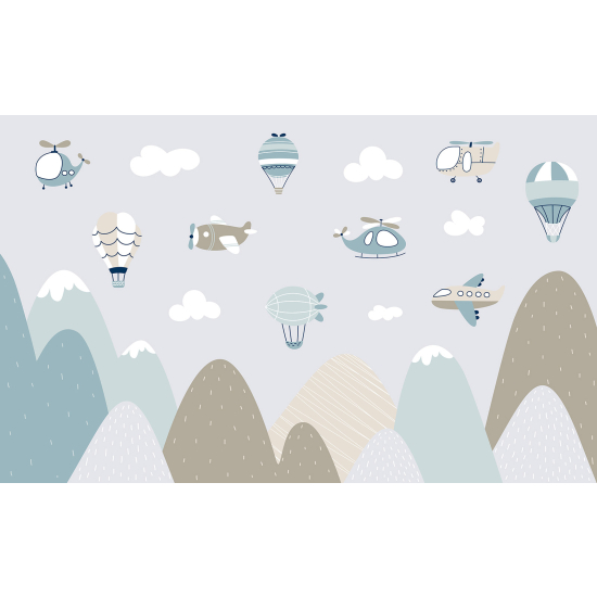 Papel pintado panorámico para niños - Infantil - Aviones Globos Aerostáticos