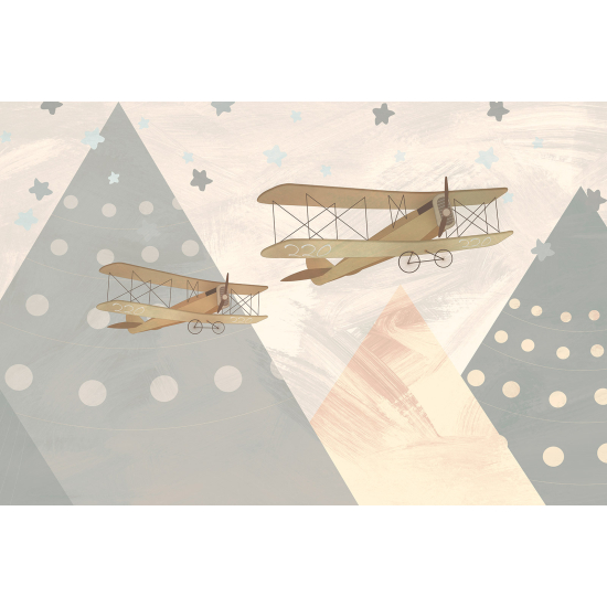 Papel pintado panorámico para niños - Infantil - Aviones Montañas