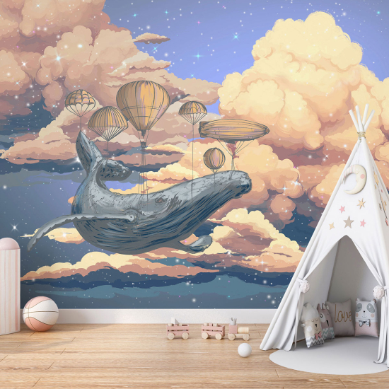 Papel pintado panorámico para niños - Infantil - Ballena Nubes