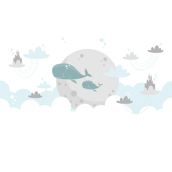 Papel pintado panorámico para niños - Infantil - Ballenas Luna