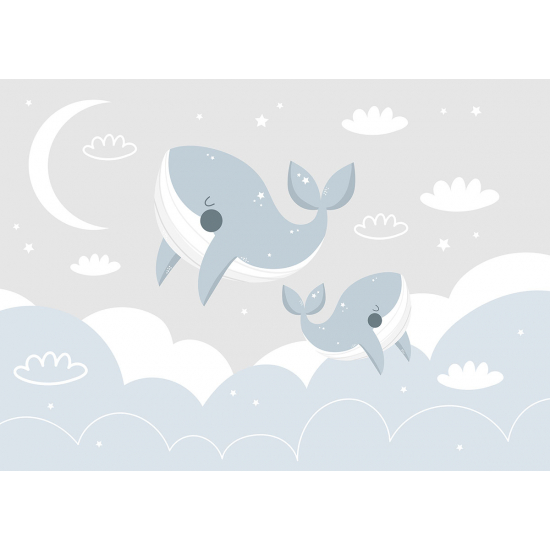 Papel pintado panorámico para niños - Infantil - Ballenas Luna