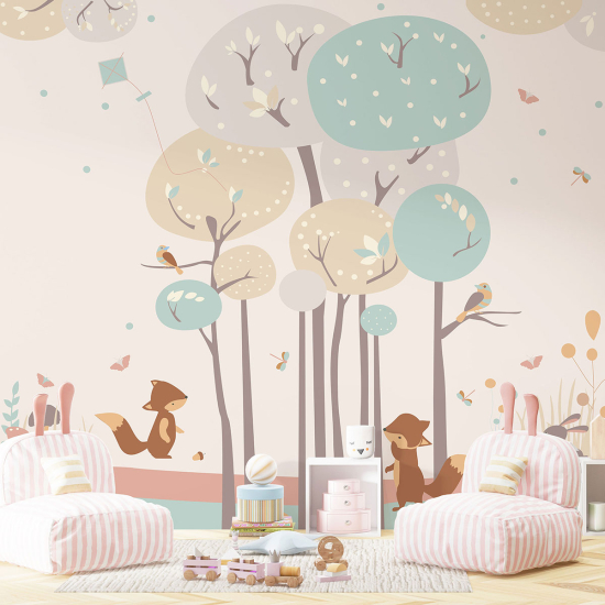 Papel pintado panorámico para niños - Infantil - Bosque animales