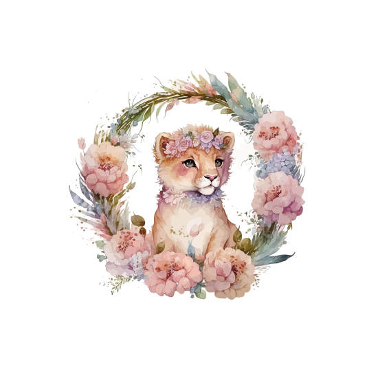 Papel pintado panorámico para niños - Infantil - Cachorro de león Flores