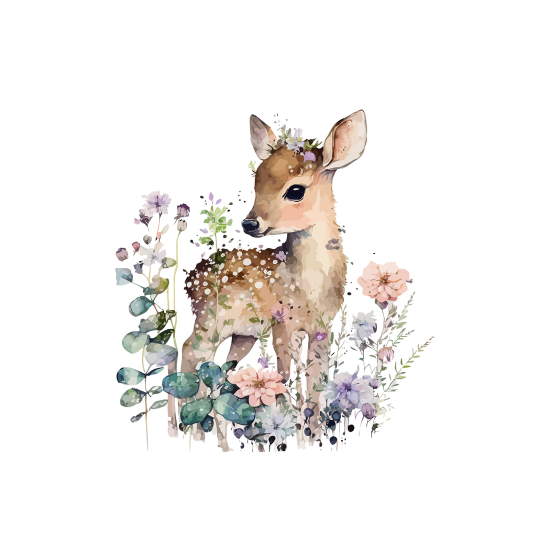 Papel pintado panorámico para niños - Infantil - Cervatillo flores