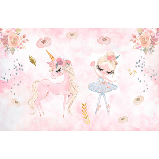 Papel pintado panorámico para niños - Infantil - Chica Unicornio
