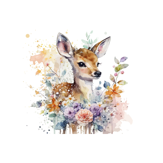 Papel pintado panorámico para niños - Infantil - Cierva flores
