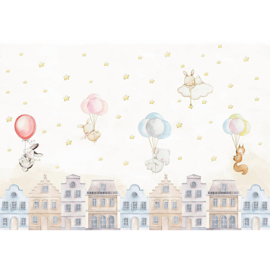 Papel pintado panorámico para niños - Infantil - Ciudad Animales
