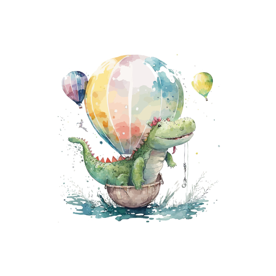 Papel pintado panorámico para niños - Infantil - Cocodrilo Montgolfiera