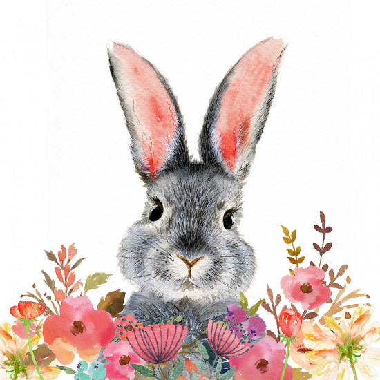 Papel pintado panorámico para niños - Infantil - Conejo Flores