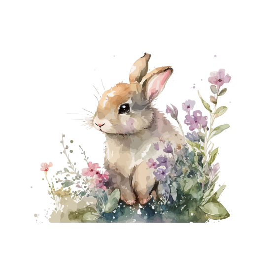 Papel pintado panorámico para niños - Infantil - Conejo flores