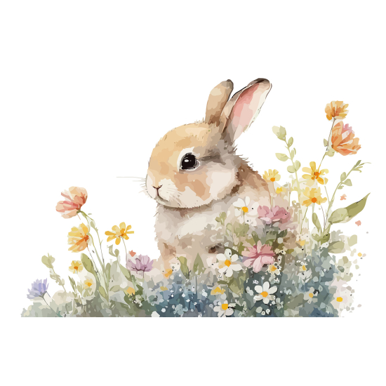 Papel pintado panorámico para niños - Infantil - Conejo flores
