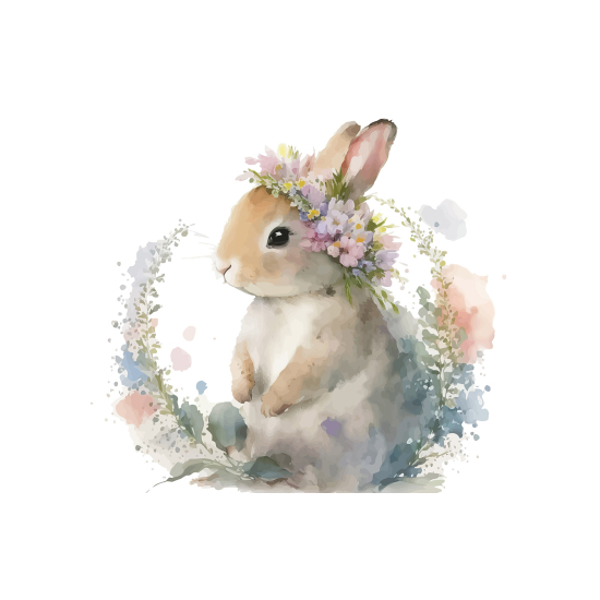 Papel pintado panorámico para niños - Infantil - Conejo flores