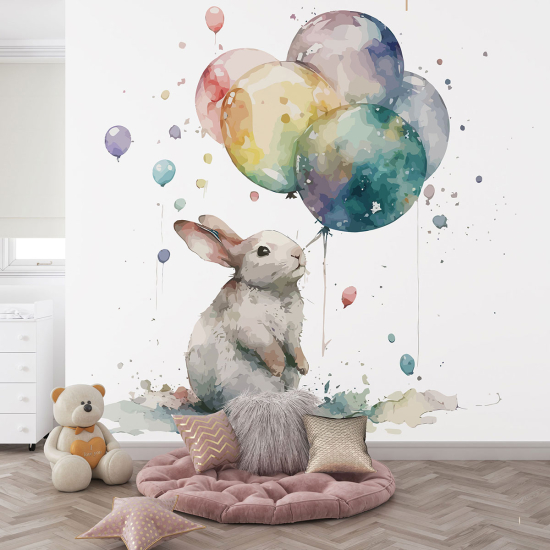 Papel pintado panorámico para niños - Infantil - Conejo Globos