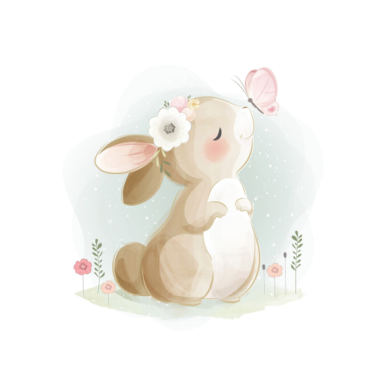 Papel pintado panorámico para niños - Infantil - Conejo Mariposa