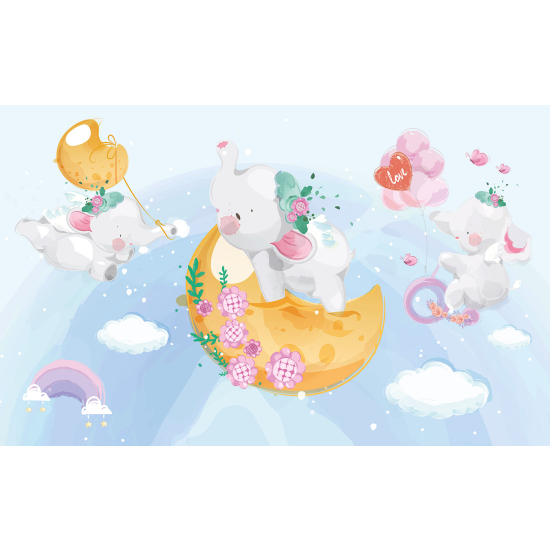 Papel pintado panorámico para niños - Infantil - Conejos Luna