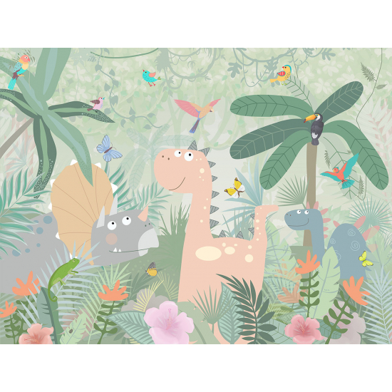Papel pintado panorámico para niños - Infantil - Dinosaurios Jungla