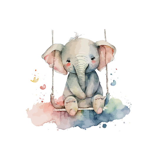 Papel pintado panorámico para niños - Infantil - Elefante columpio