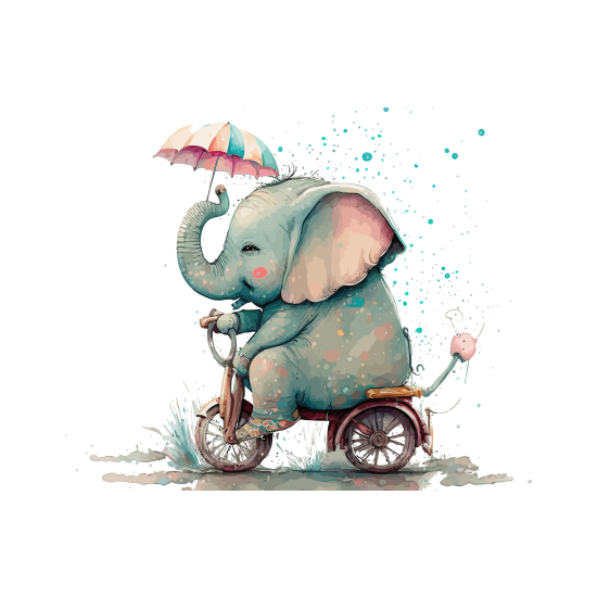 Papel pintado panorámico para niños - Infantil - Elefante en Bicicleta
