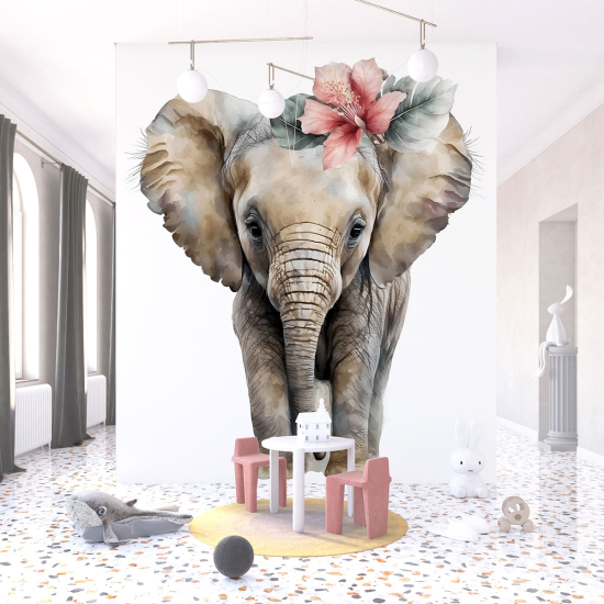 Papel pintado panorámico para niños - Infantil - Elefante Flores